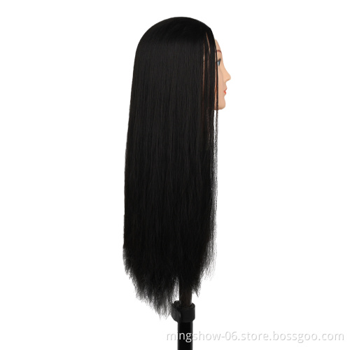 cheapest long black silkly staight wave mannuquine head  premium teaching head synthetic hair wigs hair